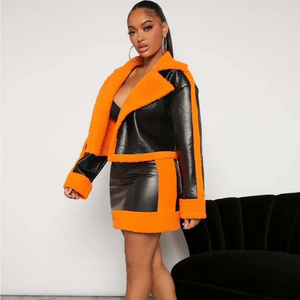 Stylish Orange and Black Women's Jacket & skirt set sz. L